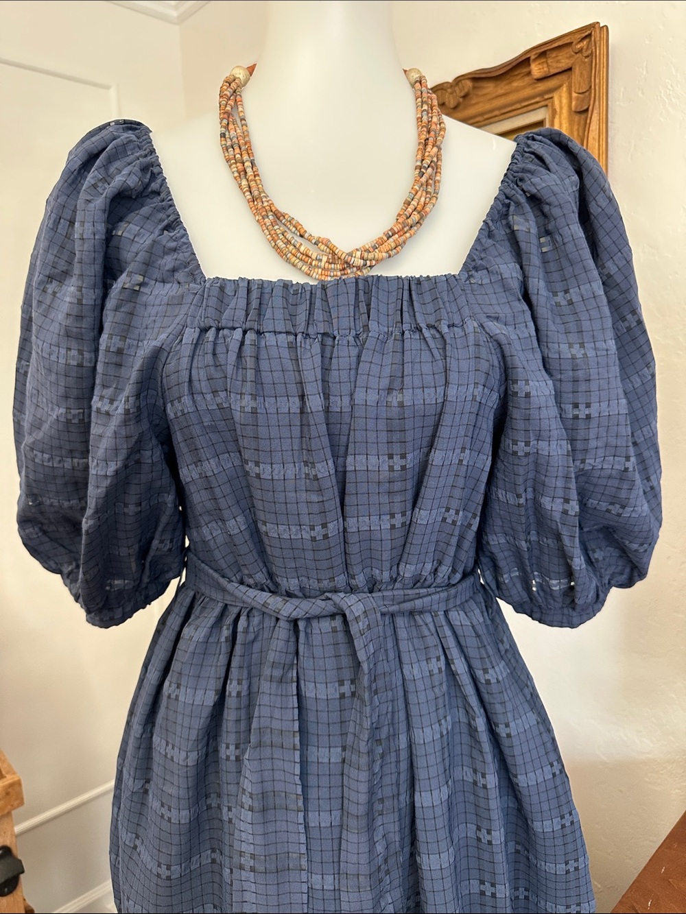 Dark Blue puff sleeve dress maxi boho